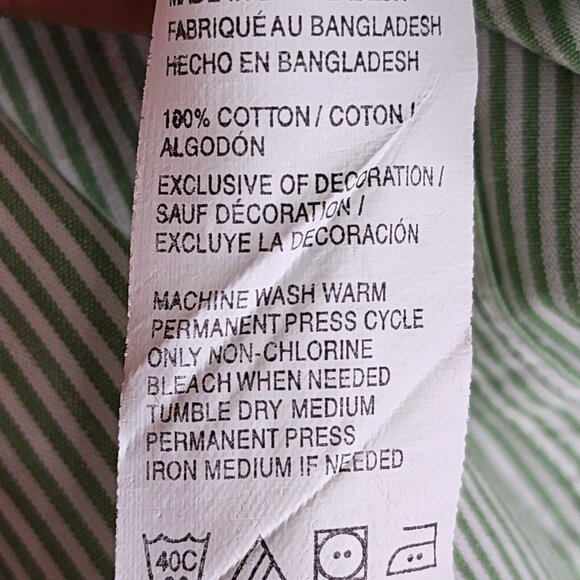 Mens Izod Shirt White & Green Striped Long Sleeve Button Down Size Large - Picture 7 of 12